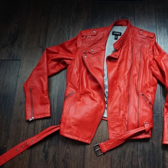 Genuine Leather Biker Jacket in Red - Picture 7 of 7